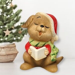 Vintage MCM Christmas Caroling Dog Ceramic Figurine